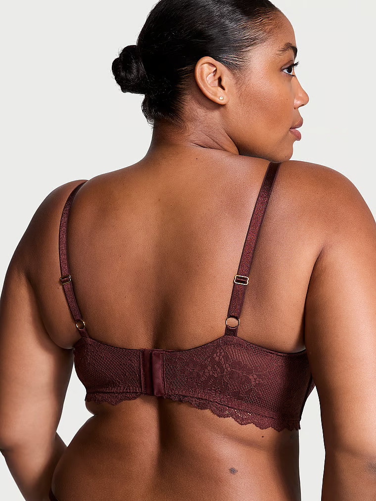 Reggiseno A Fascia Leggermente Imbottito Con Dettagli In Pizzo, Burgundy Brown, large