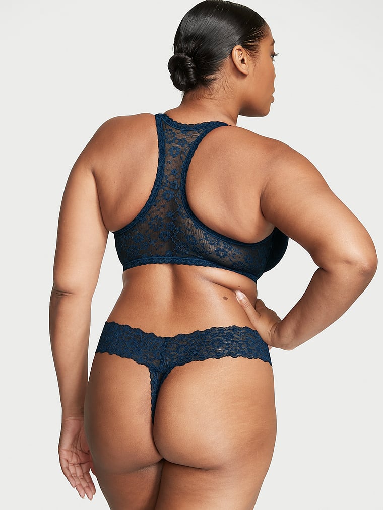 Tanga In Pizzo Con Dettagli Stringati, Noir Navy, large