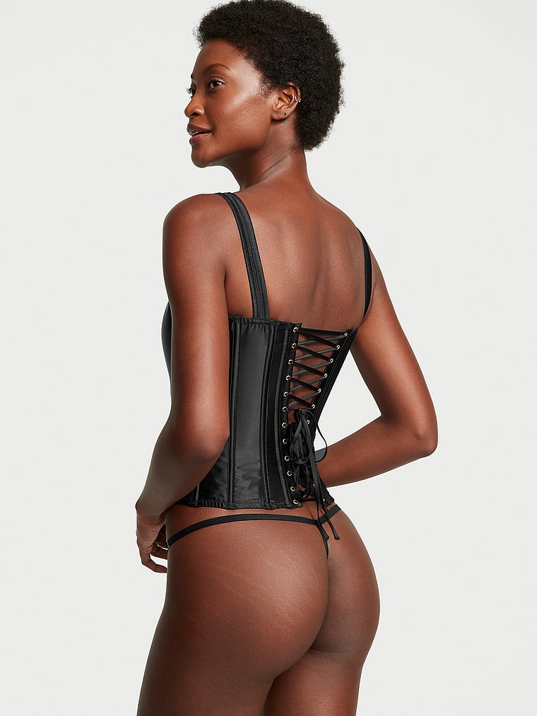 Completo In Seta Formato Da Corsetto E Tanga, Black, large