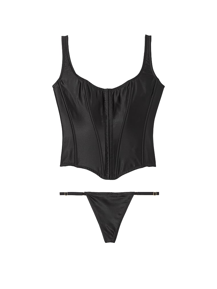 Completo In Seta Formato Da Corsetto E Tanga, Black, large