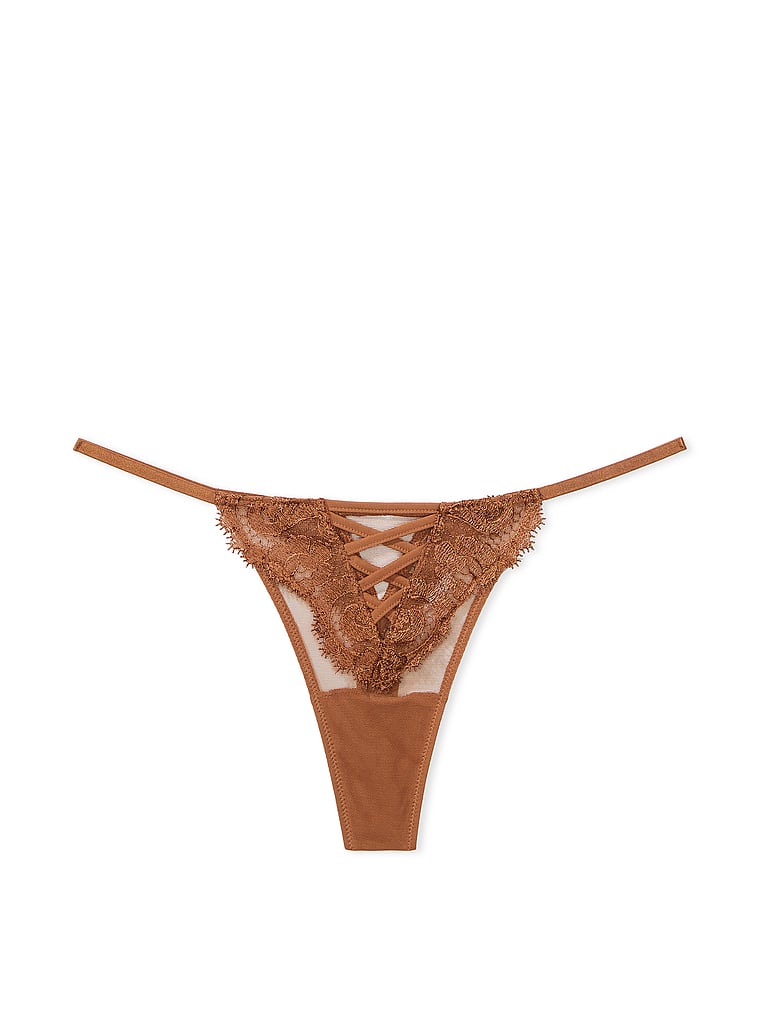 Tanga Con Ricami Floreali Boho-chic, Caramel, large