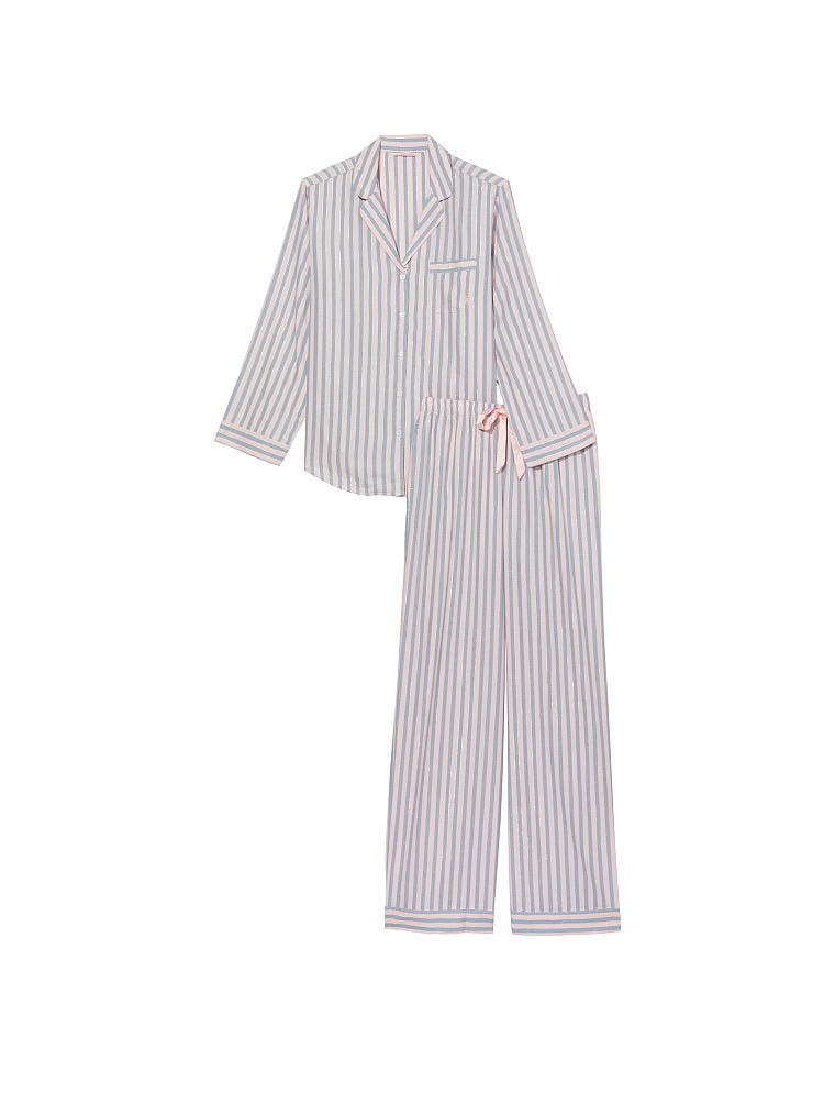 Pigiama Lungo In Flanella, Pink Blue Classic Stripe, large