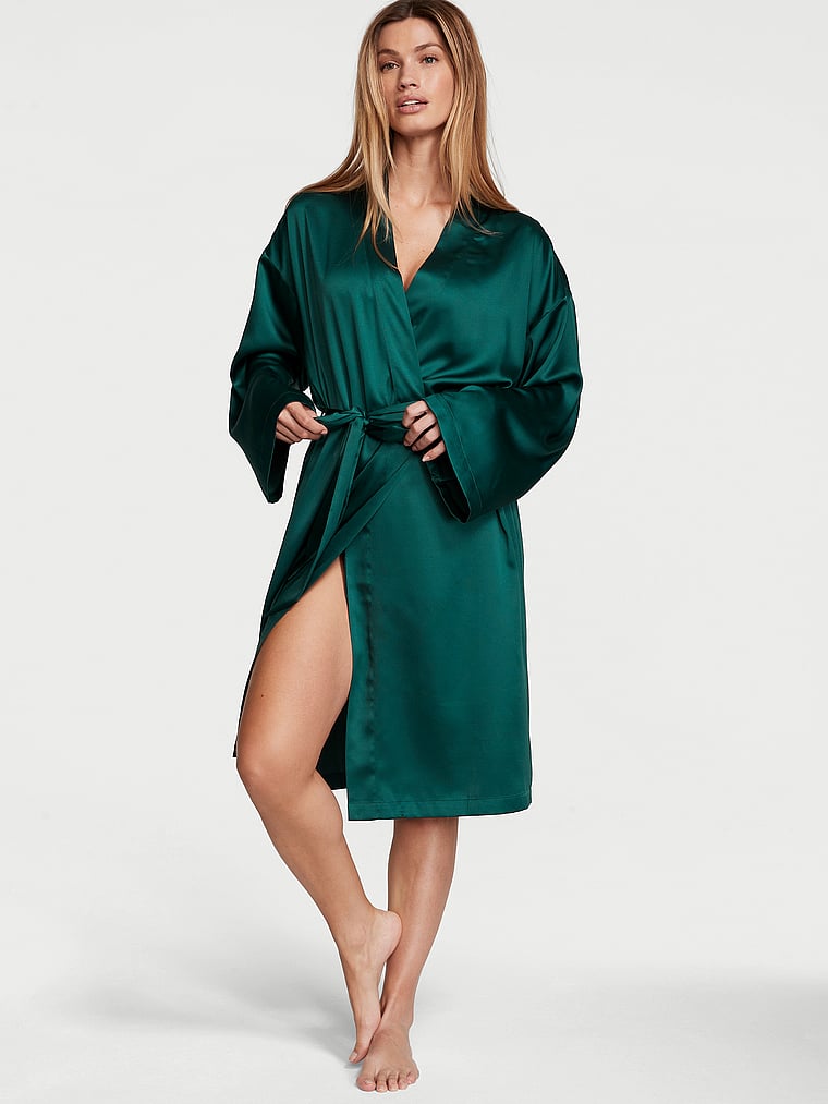Vestaglia Midi In Raso, Mystique Green, large