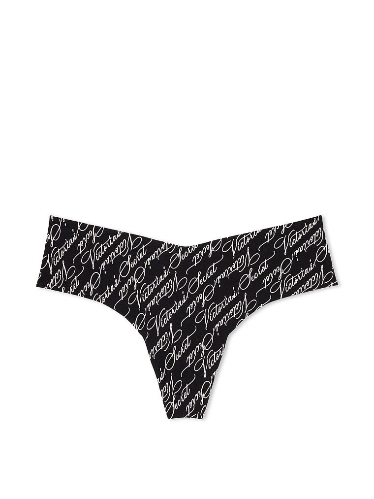 No-show Thong Panty, Black Victoria Script, large