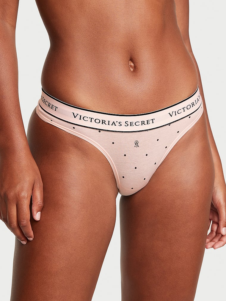 Tanga In Cotone Con Logo, VS Pink Logo Dot, large