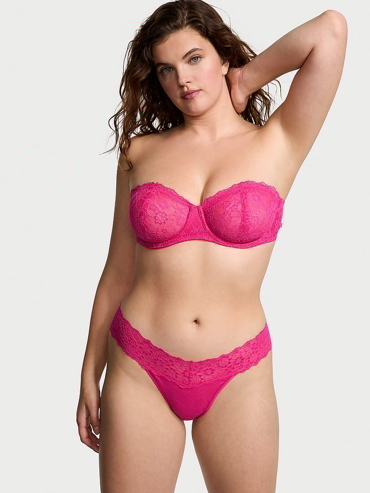 Tanga In Cotone Con Vita In Pizzo, Forever Pink, large