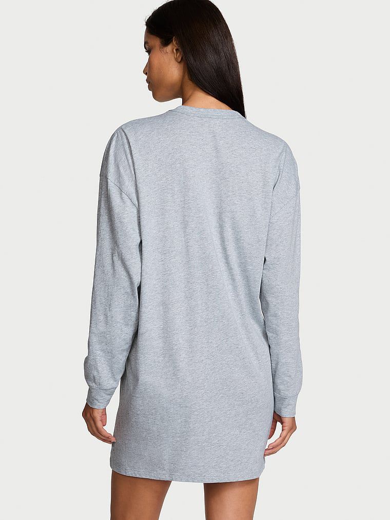 Camicia Da Notte A Maniche Lunghe 100% Cotone, Grey, large