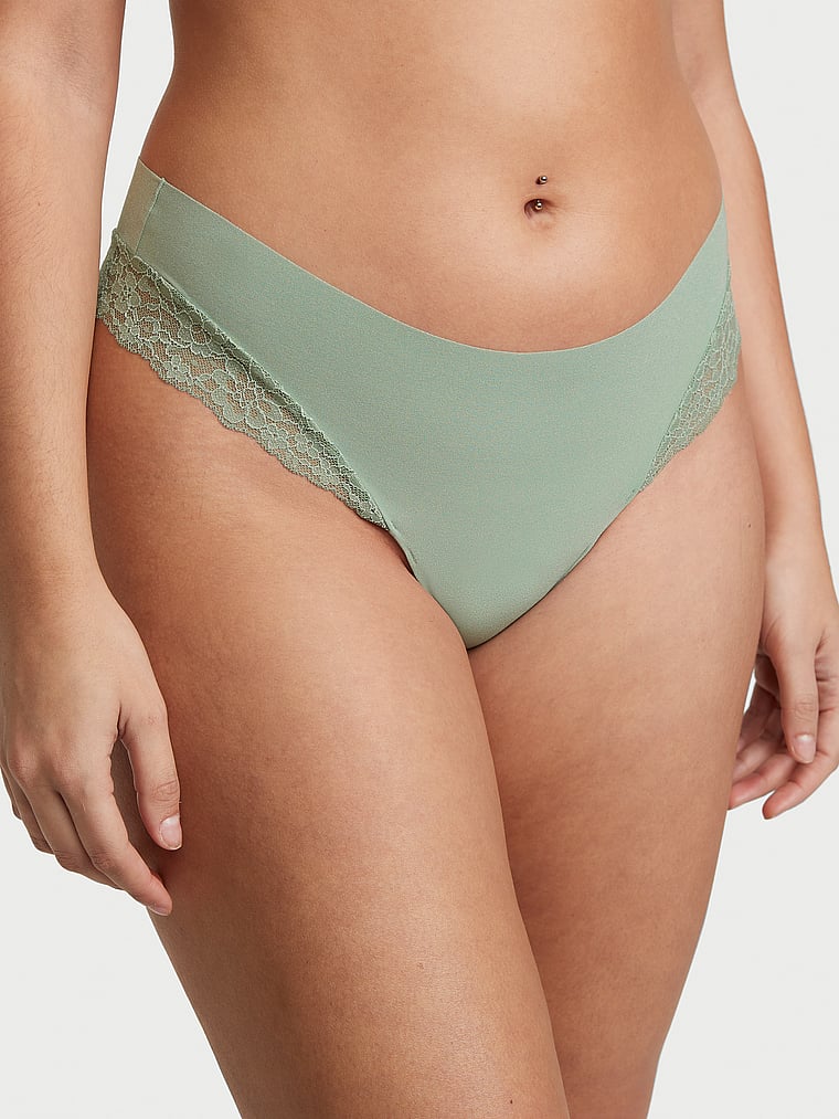 Tanga Invisibile Con Finiture In Pizzo, Green, large