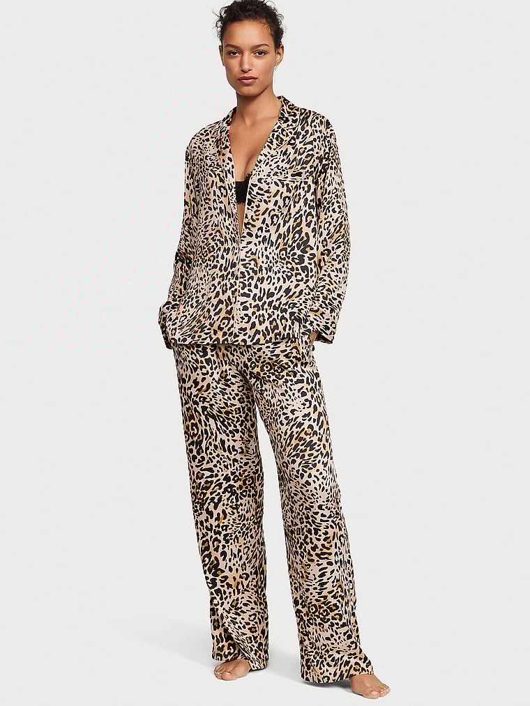 Pigiama Lungo In Raso, Wavy Leopard, large