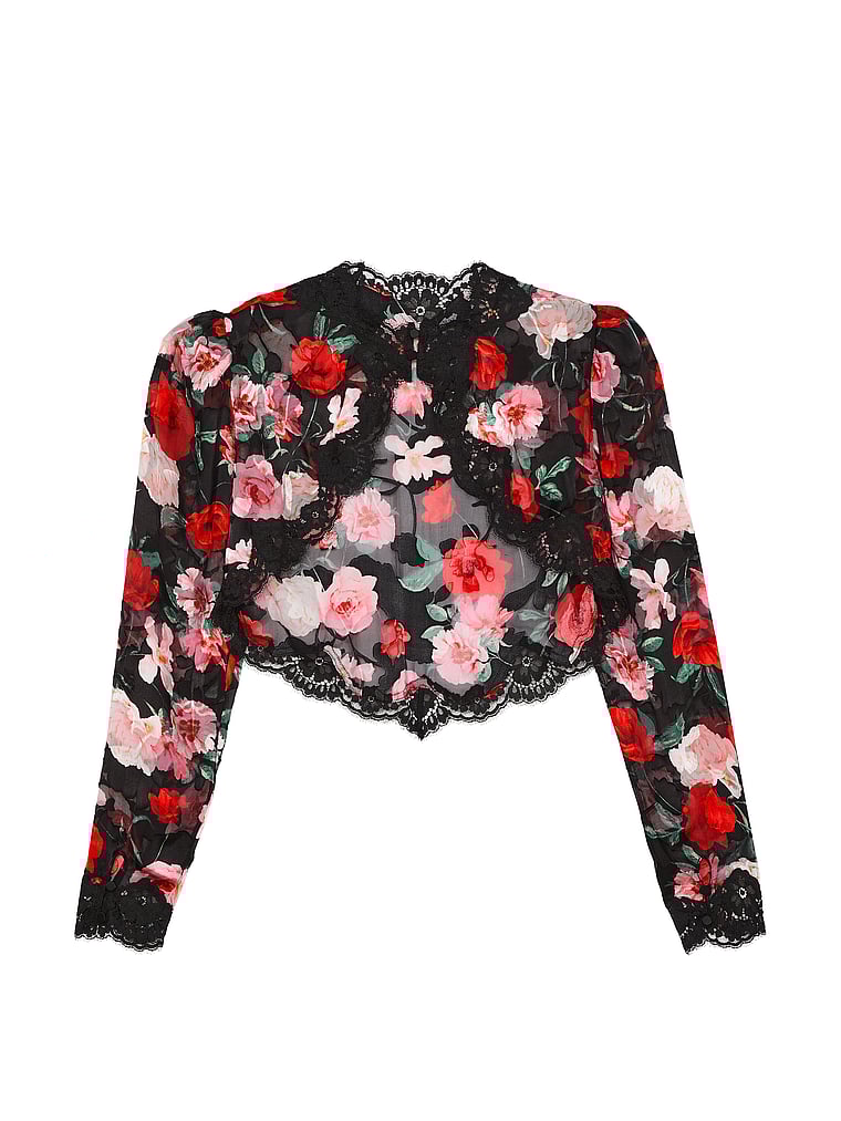 Bolero Con Finiture In Pizzo E Raso Noir Burnout Atelier Victoria’s Secret, BLACK FLORAL, large