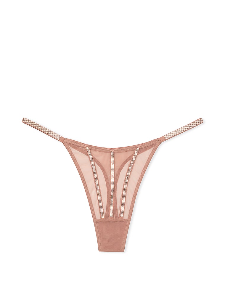 Tanga In Tessuto Trasparente Con Dettagli Luminosi, Almond Beige, large