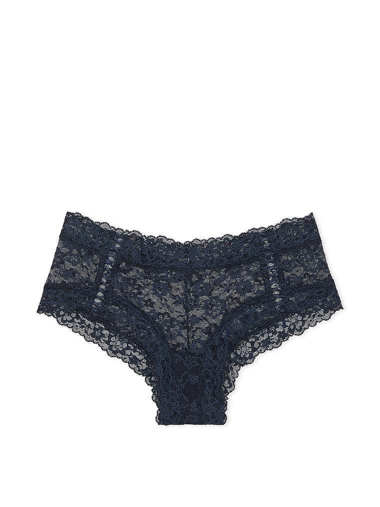 Slip Sgambato In Pizzo Con Dettagli Stringati, Noir Navy, large