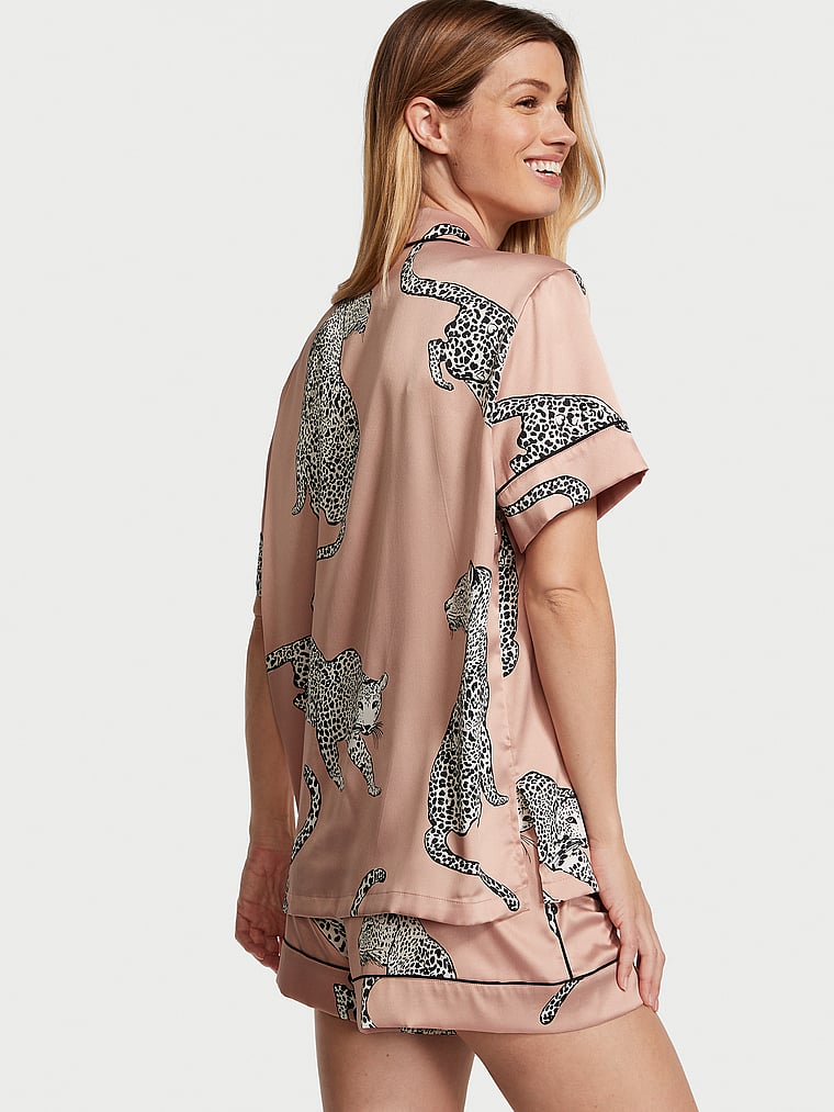 Pigiama Corto In Raso, Evening Blush Leopards, large