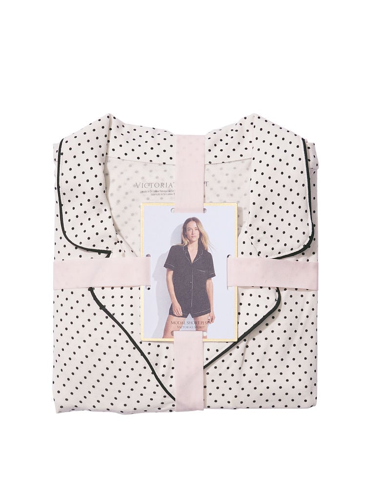Pigiama Corto In Modal, White Pin Dots, large