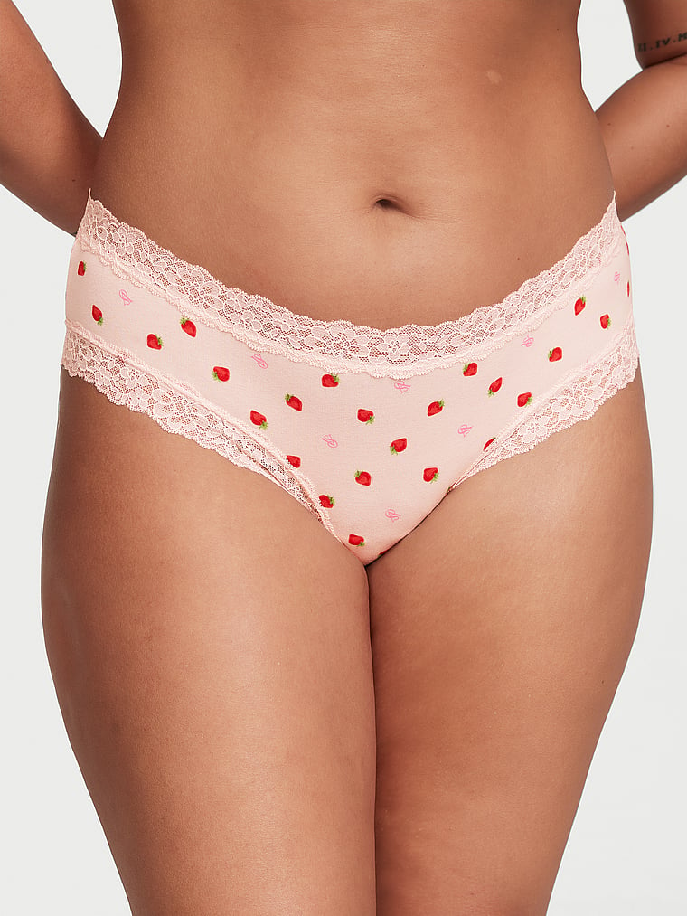 Slip Sgambato In Cotone Con Vita In Pizzo, Purest Pink Strawberries, large