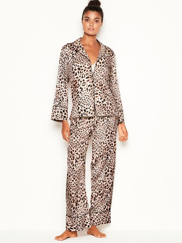 Pigiama Lungo Di Satin, Champagne  Leopard, large