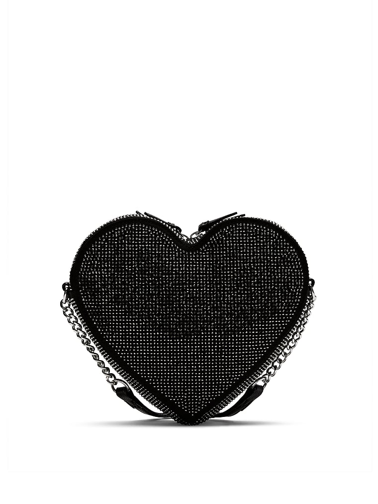 Borsa A Tracolla A Forma Di Cuore, Black Rhinestone, large