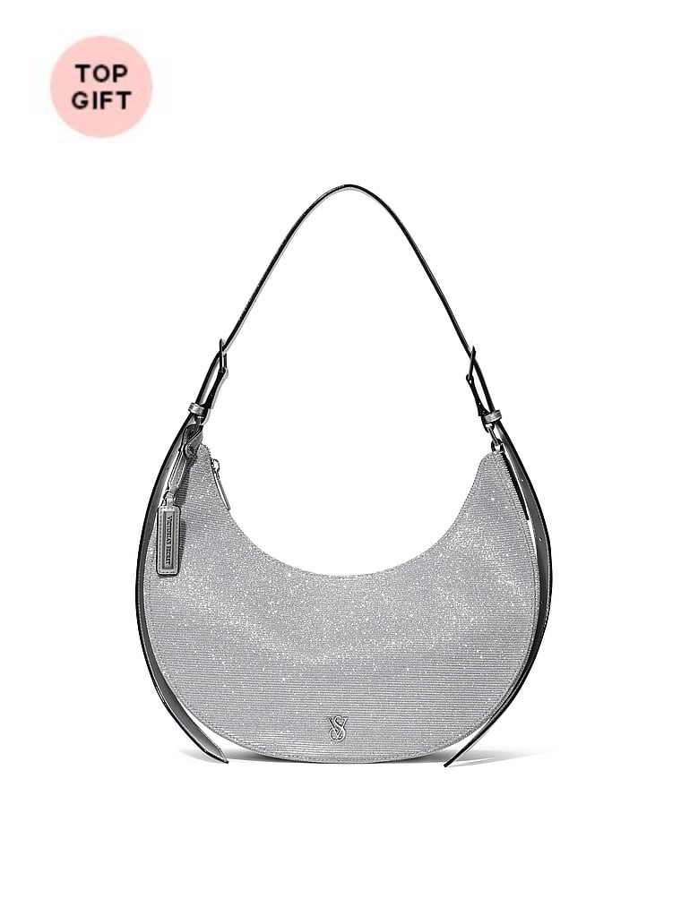 Borsa A Spalla A Forma Di Luna Crescente, Silver, large