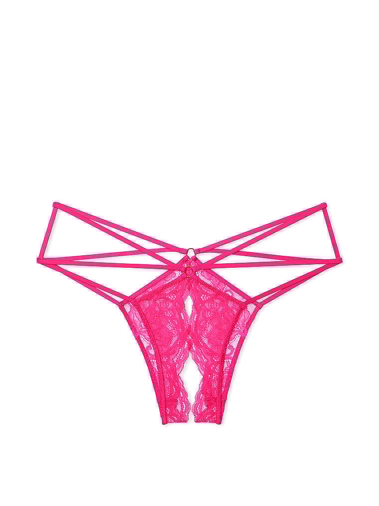 Slip Sgambato In Pizzo Con Apertura Sul Fondo E Laccetti, Forever Pink, large