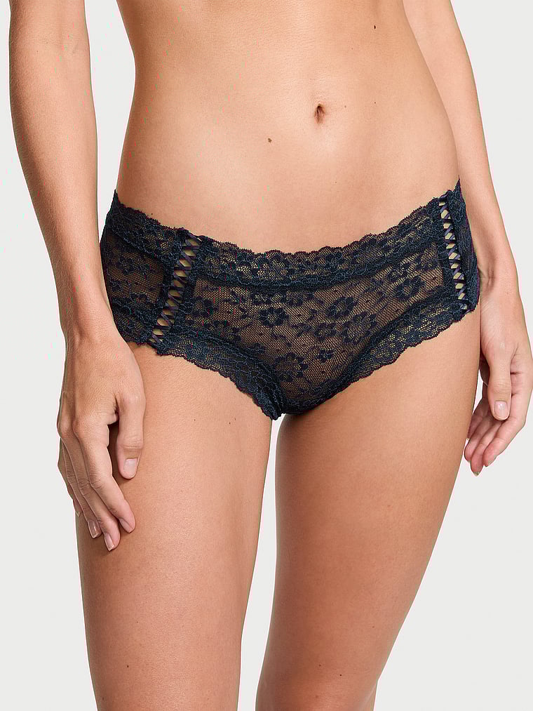 Slip Sgambato In Pizzo Con Dettagli Stringati, Noir Navy, large