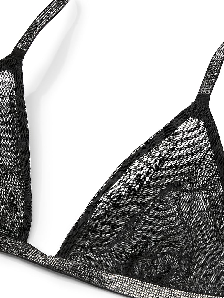 Bralette A Triangolo Trasparente Con Strass, Black, large