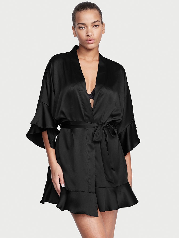 Kimono In Raso Con Balze, Black, large