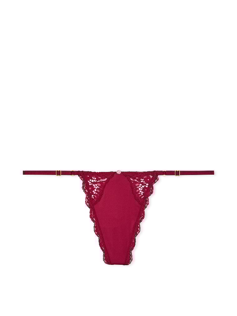 Tanga Regolabile Con Inserti In Pizzo, Campari Red, large