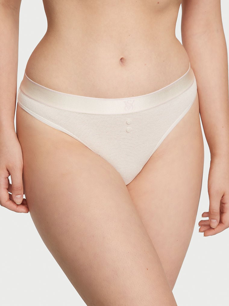 Tanga In Cotone A Punto Waffle Con Logo, White Coral, large