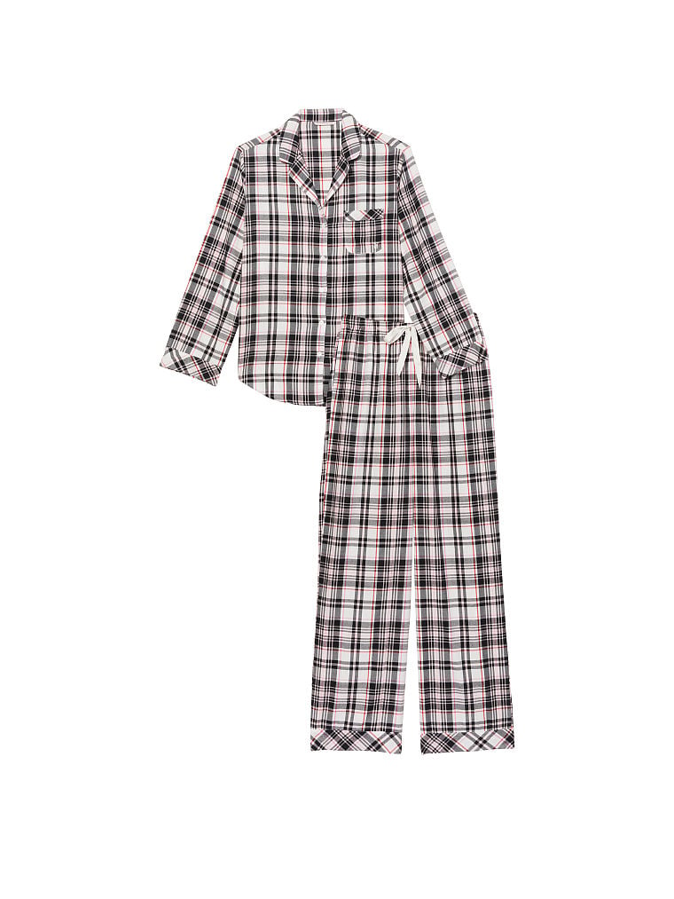 Pigiama Lungo In Flanella, White/Lipstick Heritage Plaid, large