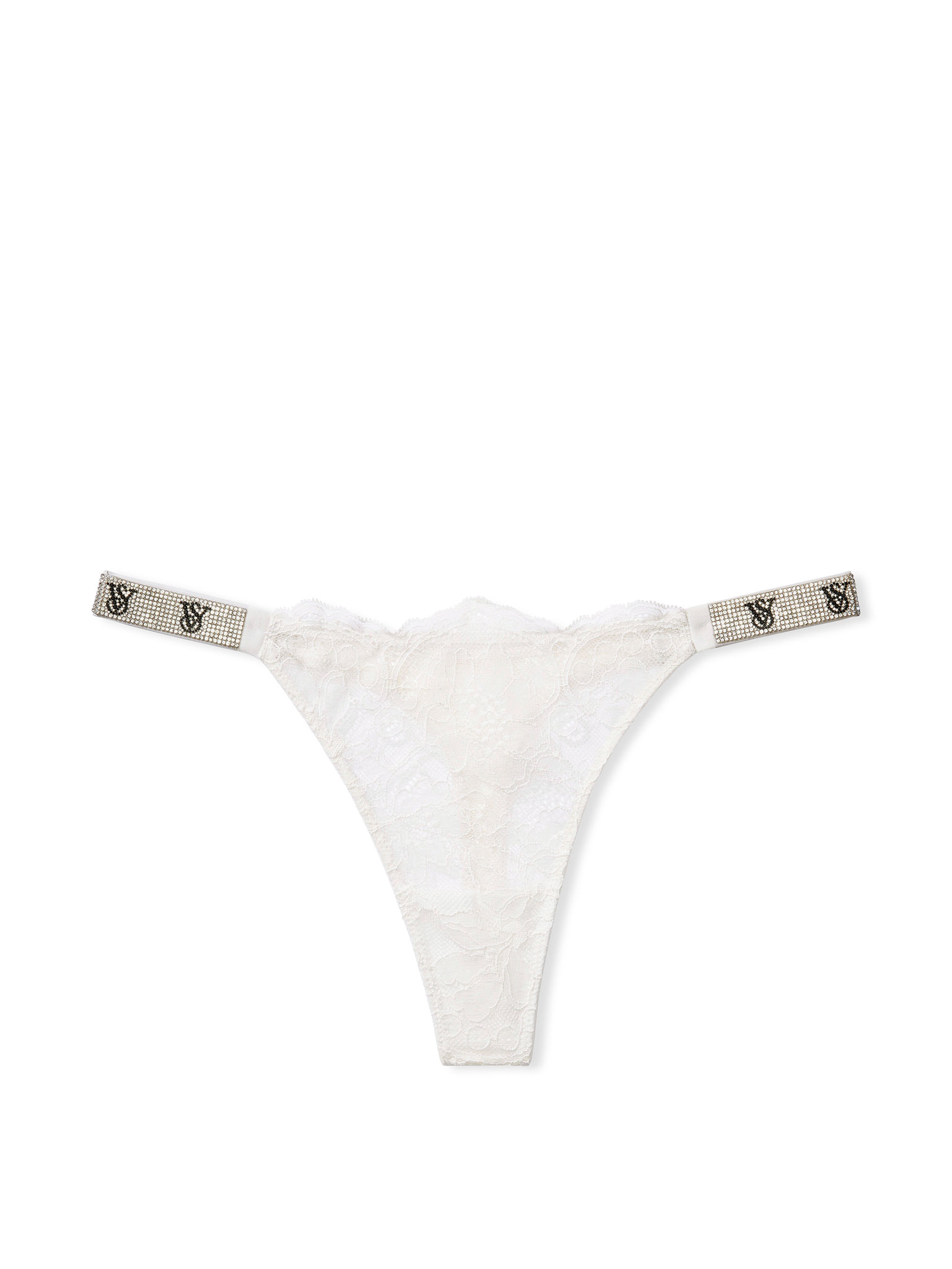 Tanga In Pizzo Con Fianchetti Di Strass, COCONUT WHITE72Y 34Y5, large