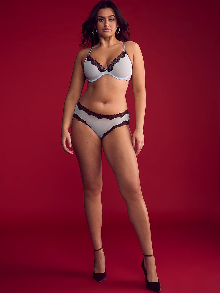 Slip Sgambato In Mesh Tease Con Finiture In Pizzo, Light Blue, large