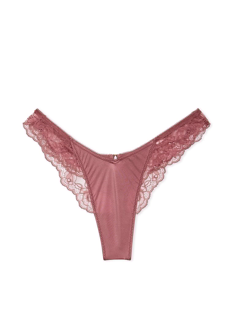 Tanga Sgambato Con Finiture In Pizzo Ornato Da Rose, Vintage Rose, large