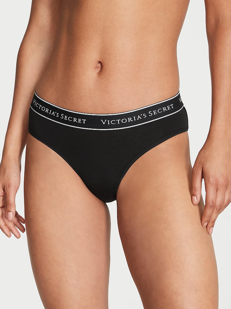 Slip Coprente In Cotone Con Logo, Black, large