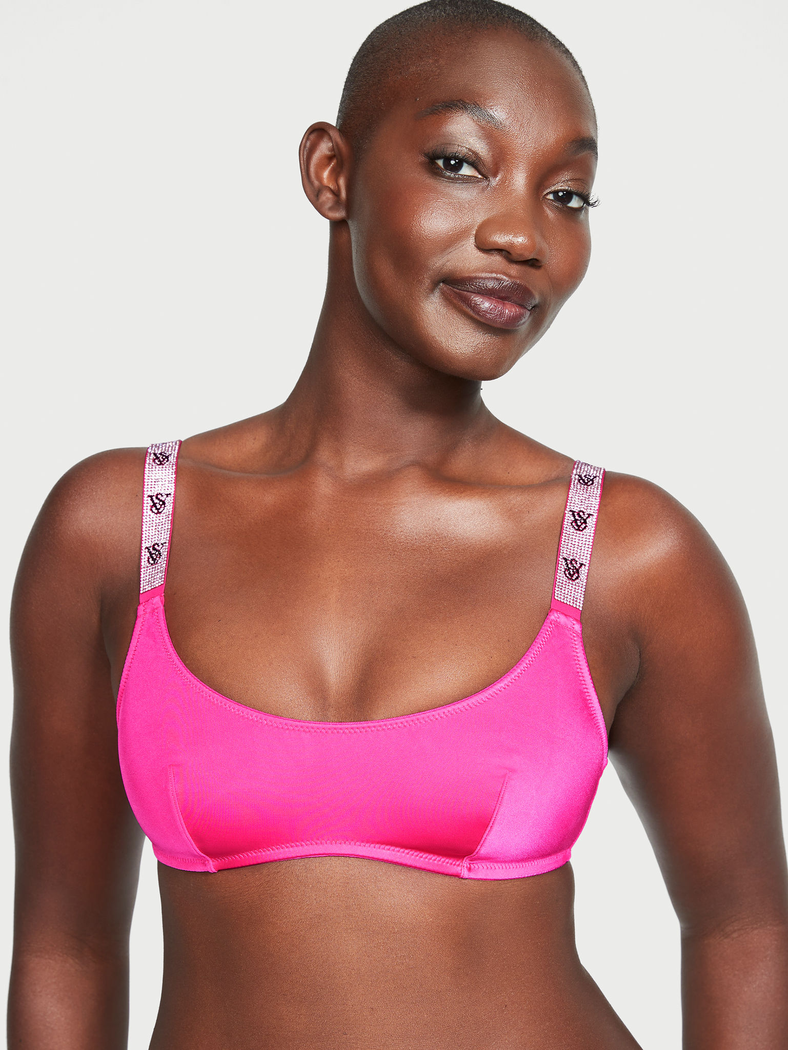 Bralette Con Scollatura Rotonda E Spalline Di Strass, Hot Pink, large