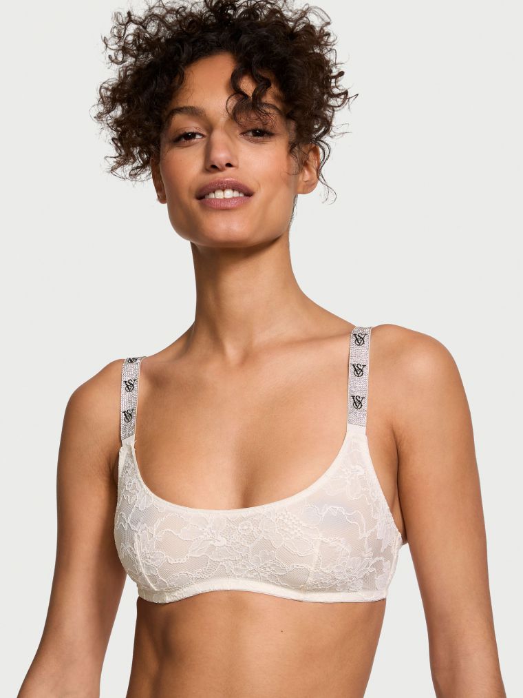 Bralette In Pizzo Con Scollatura Rotonda E Spalline Di Strass, COCONUT WHITE72Y 34Y5, large
