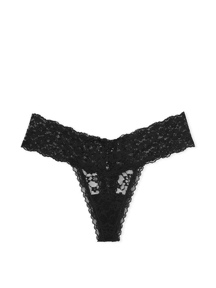 Tanga In Pizzo Posey Con Dettaglio Stringato, Black, large