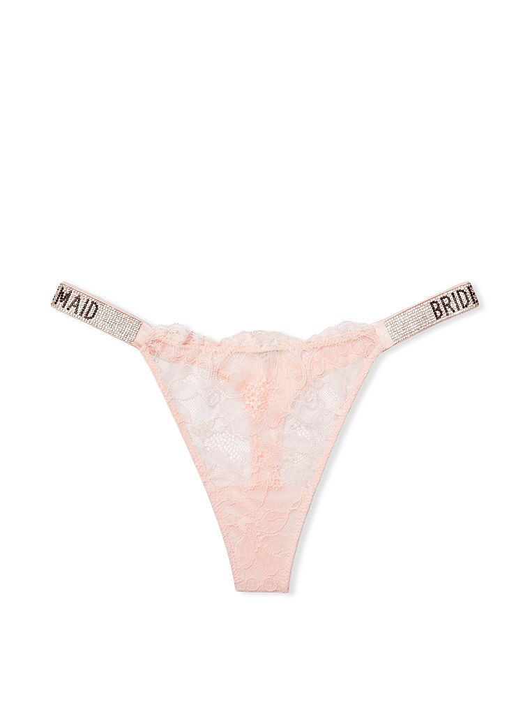 Tanga In Pizzo Con Fianchetti Di Strass, Whisper Pink, large