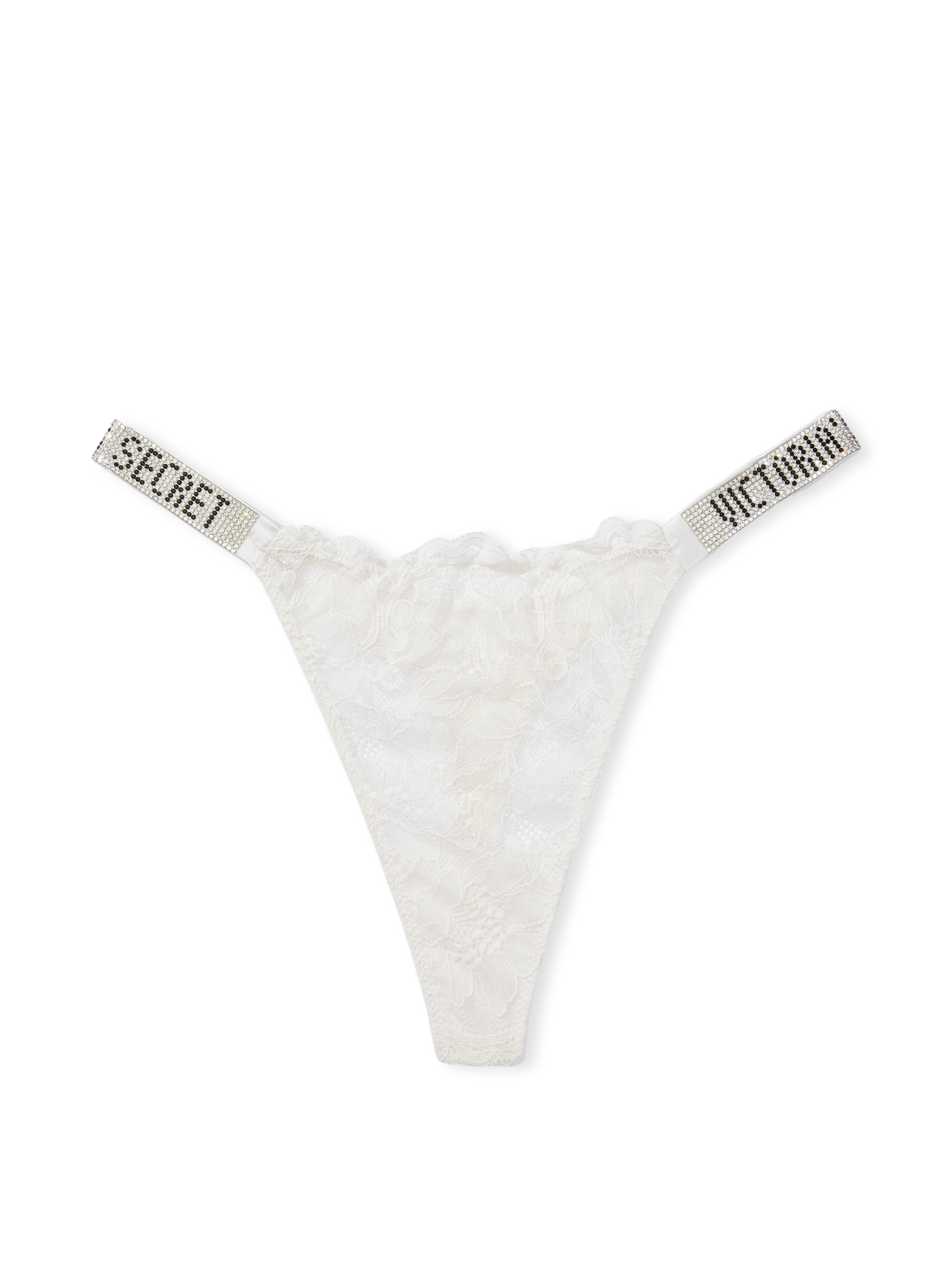 Tanga In Pizzo Con Fianchetti Di Strass, Coconut White, large