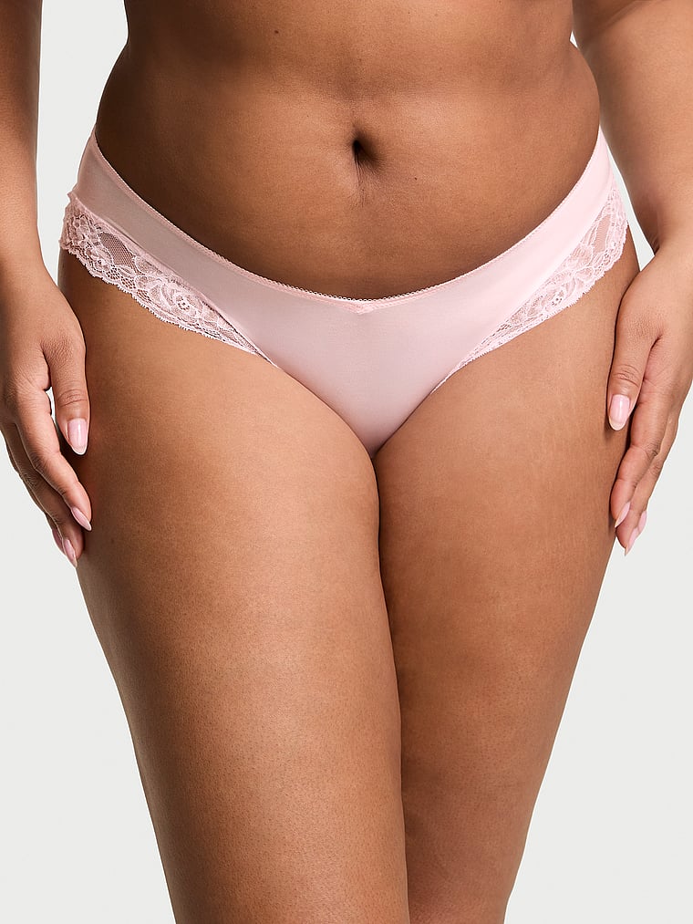 Slip Sgambato Con Finiture In Pizzo Ornato Da Rose, Angel Pink, large