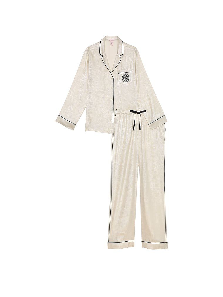 Glazed Satin Long Pajama Set, FionaFoil, large