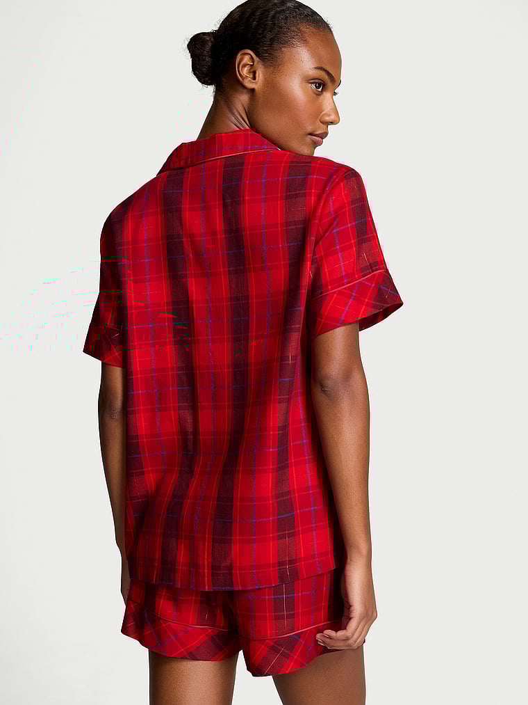 Pigiama Corto In Flanella, RED LAQUER  PLAID, large