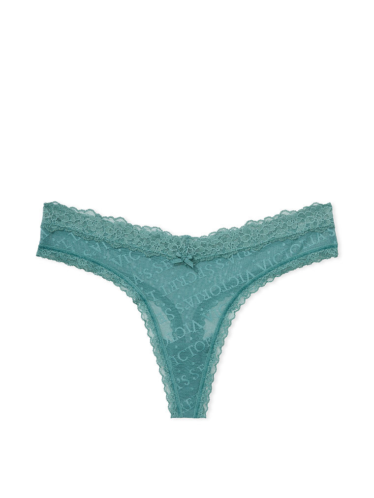 Tanga Con Logo E Finiture In Pizzo, French Sage, large