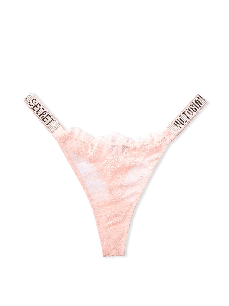 Tanga In Pizzo Con Fianchetto Di Strass, Purest Pink, large