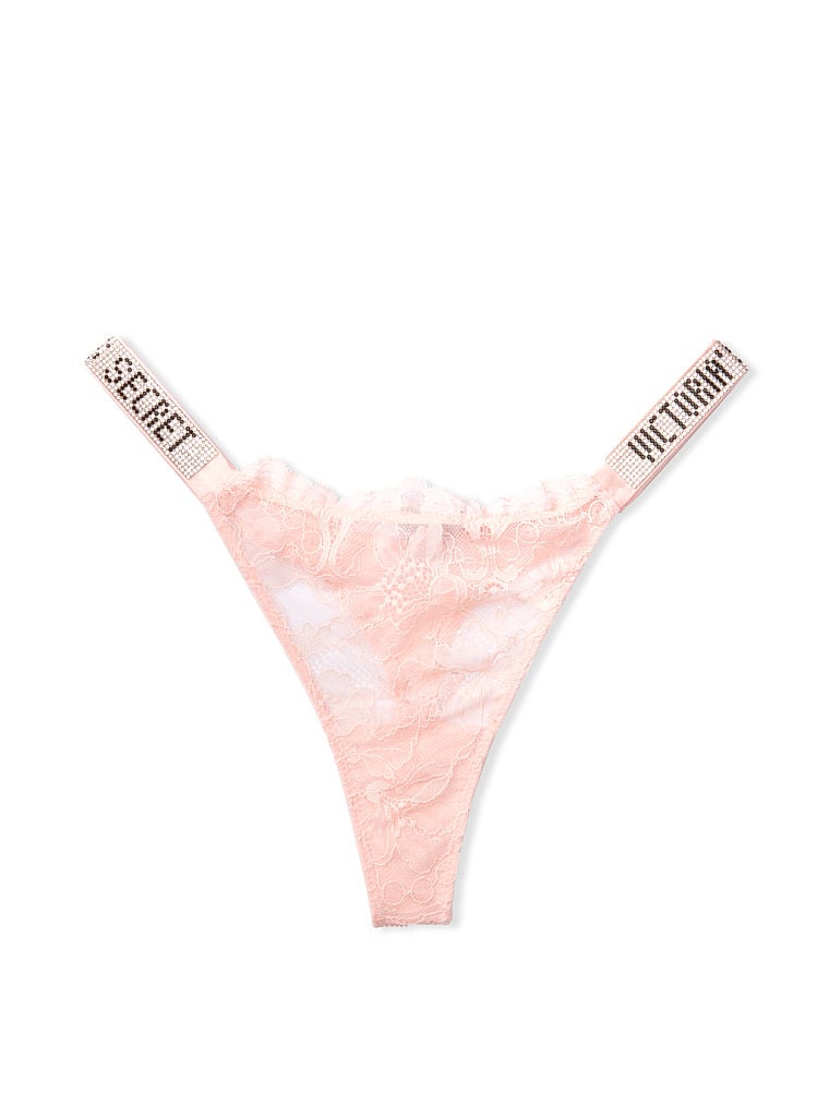 Tanga In Pizzo Con Fianchetti Di Strass, Purest Pink, large