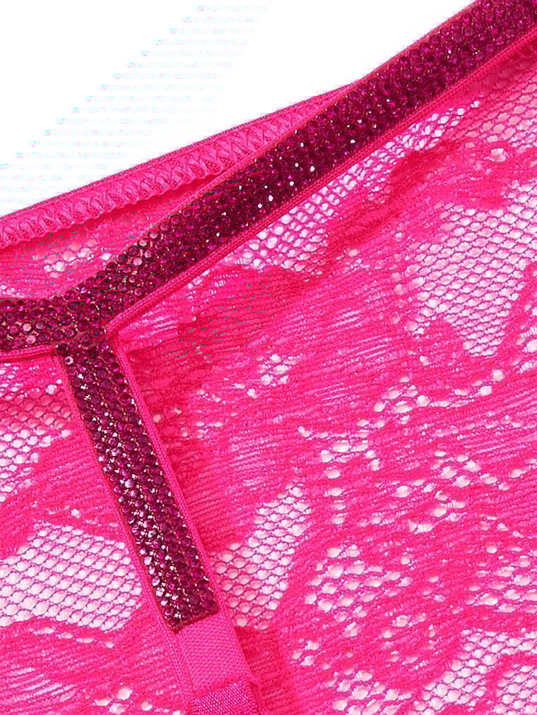 Tanga In Pizzo Con Fianchetti Di Strass, Forever Pink, large