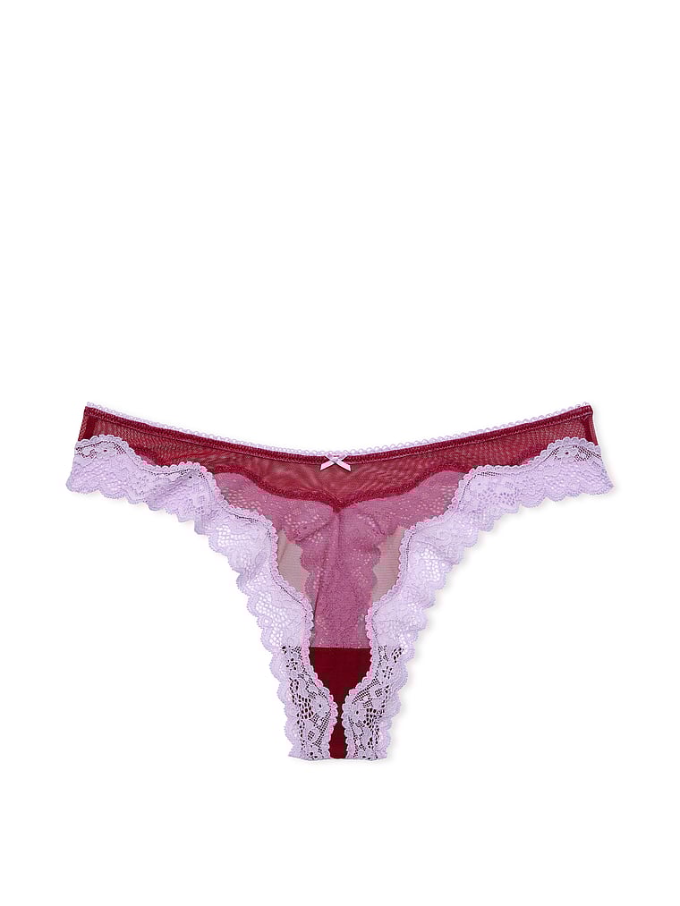 Tanga Sgambato In Mesh Tease Con Finiture In Pizzo, Campari Red, large