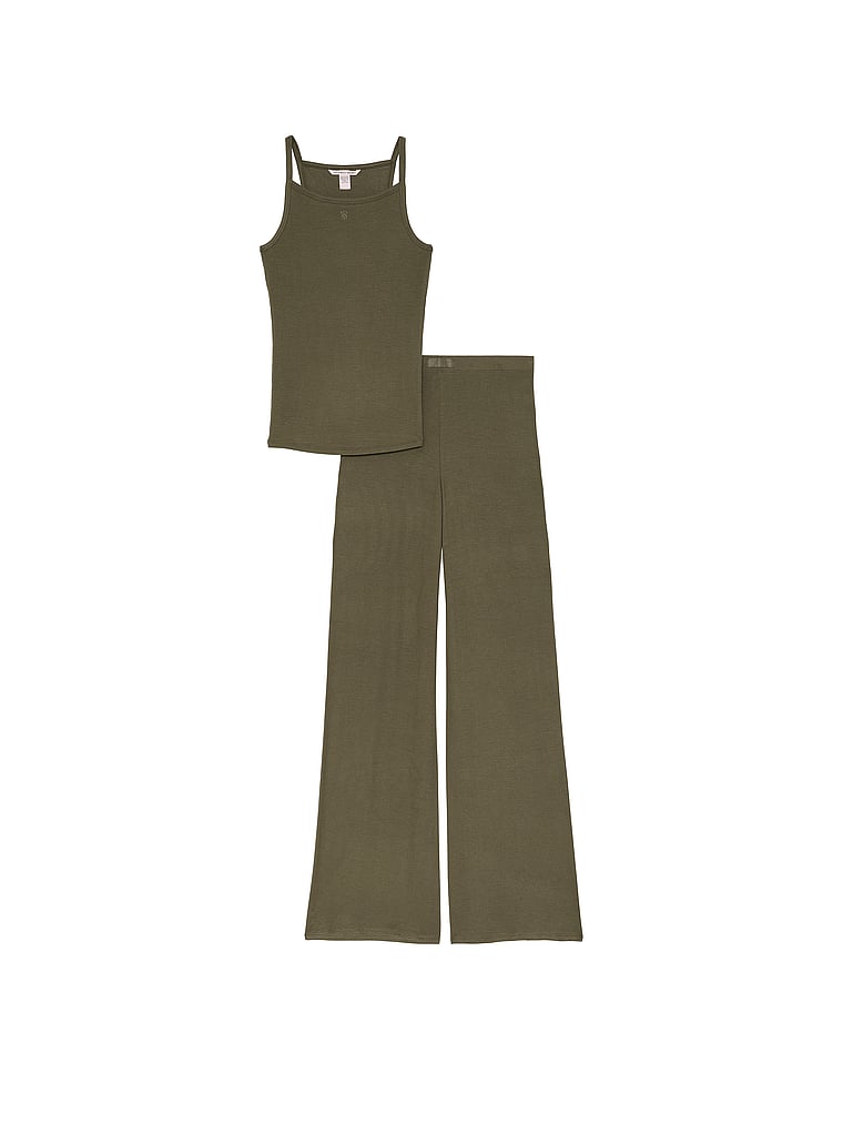 Canotta E Pantaloni In Modal A Coste Sottili, Casual Olive, large