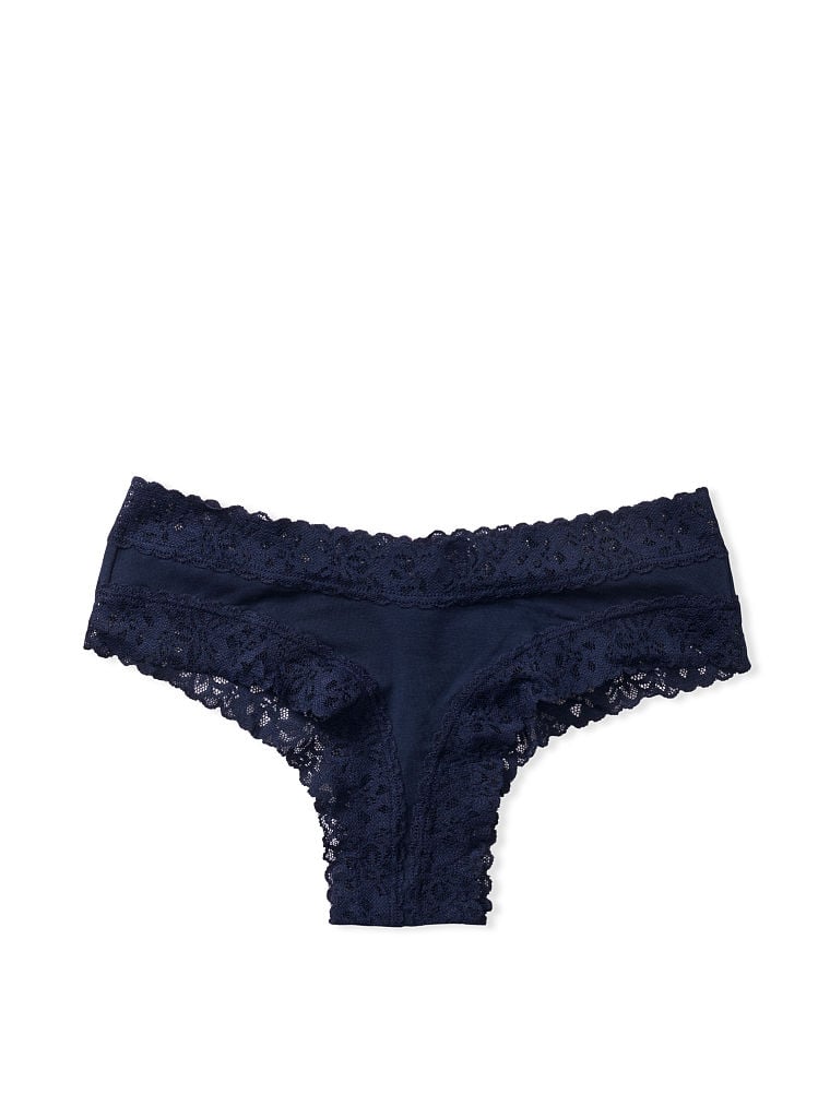 Slip Sgambato In Cotone Con Vita In Pizzo, Noir Navy, large