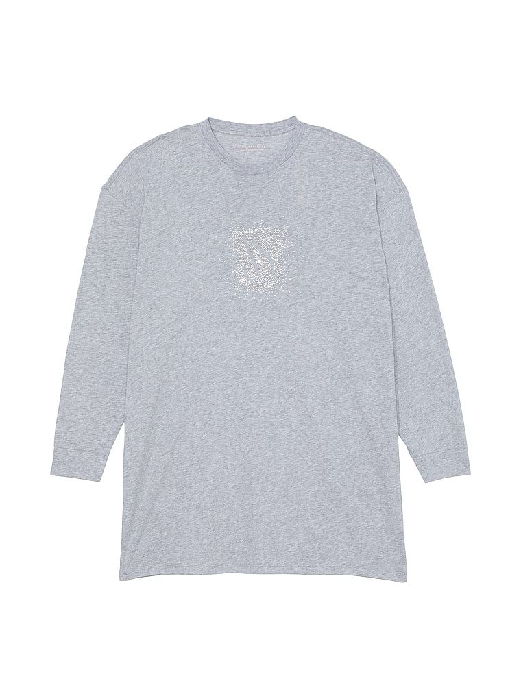 Camicia Da Notte A Maniche Lunghe 100% Cotone, Grey, large