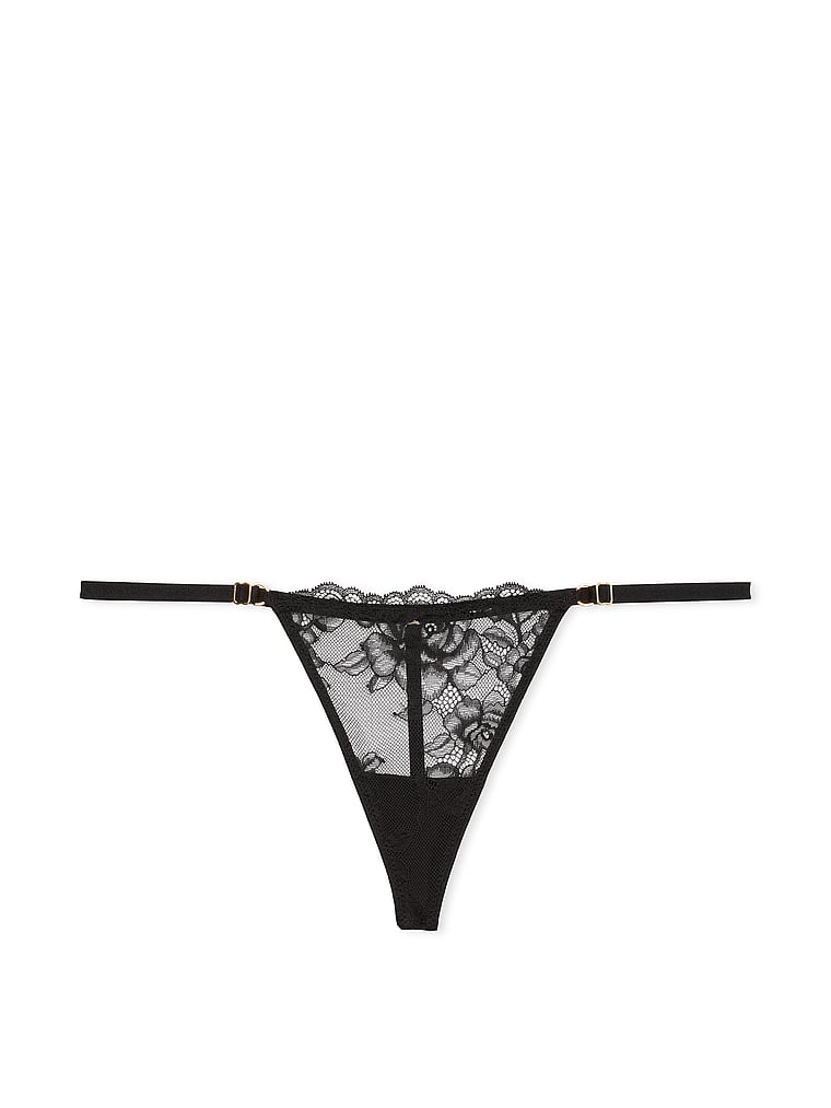 Tanga Regolabile In Pizzo, Black, large